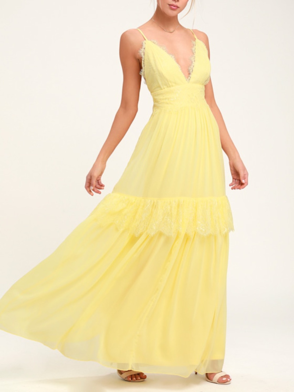 Lulus Dream About Me Pale Yellow Lace Maxi Dress - Size S